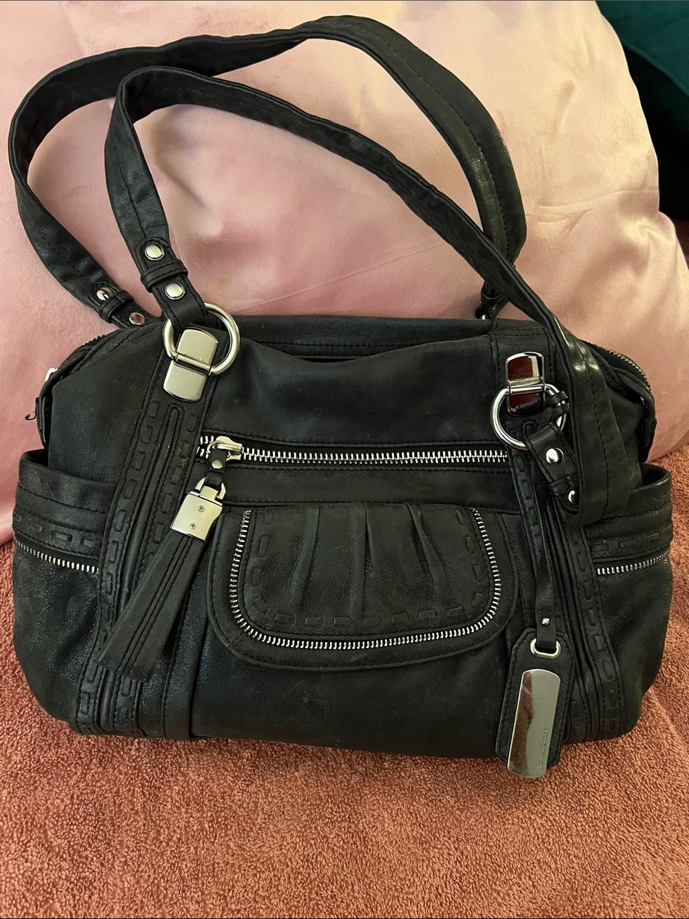 b. makowsky vintage Black Leather Satchel with Tassel
